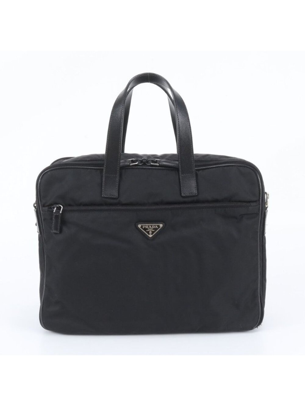Prada White Tag Tessuto Nylon Triangle Logo Leather Business Tote